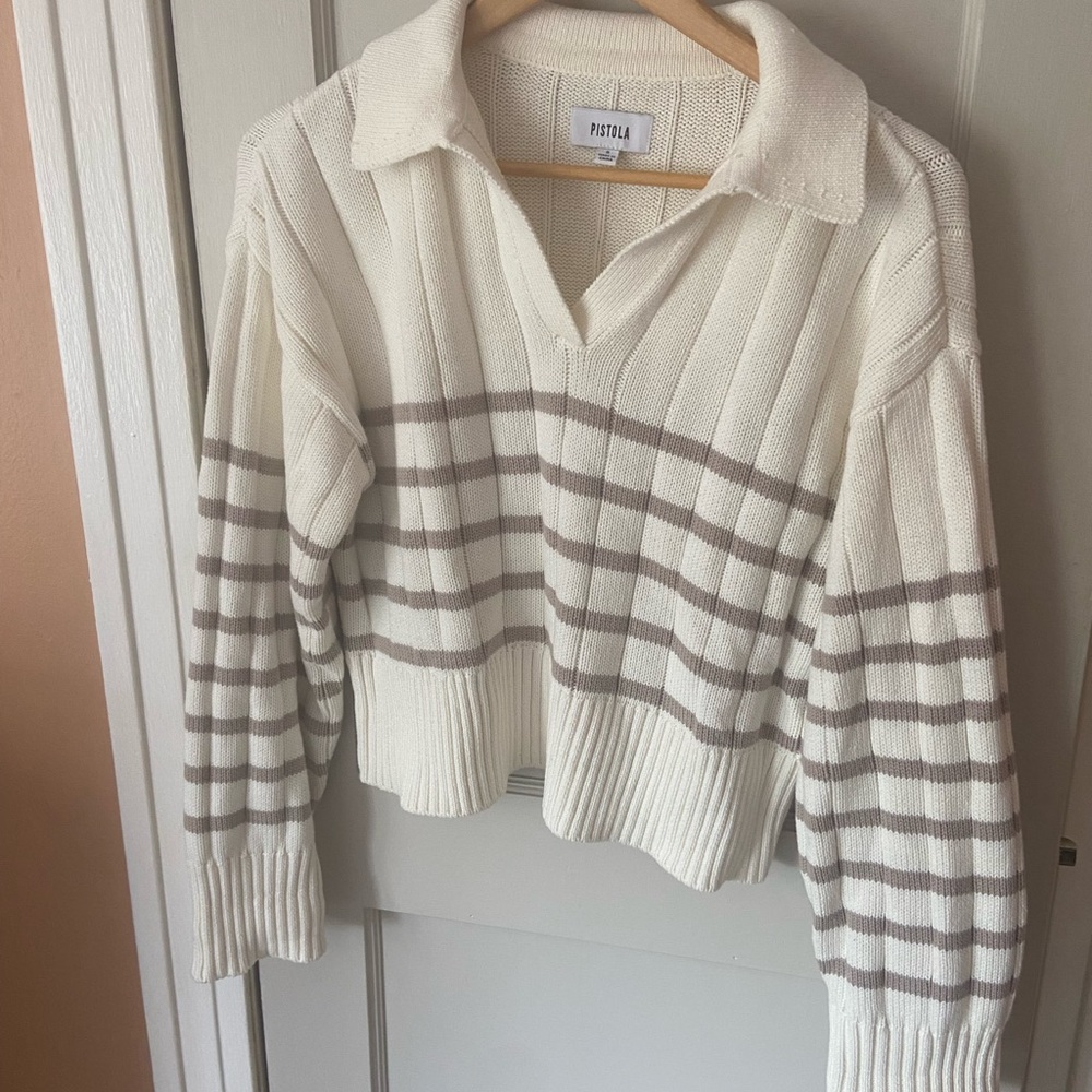 Pistola Arlo Polo Sweater in Cream and Beige